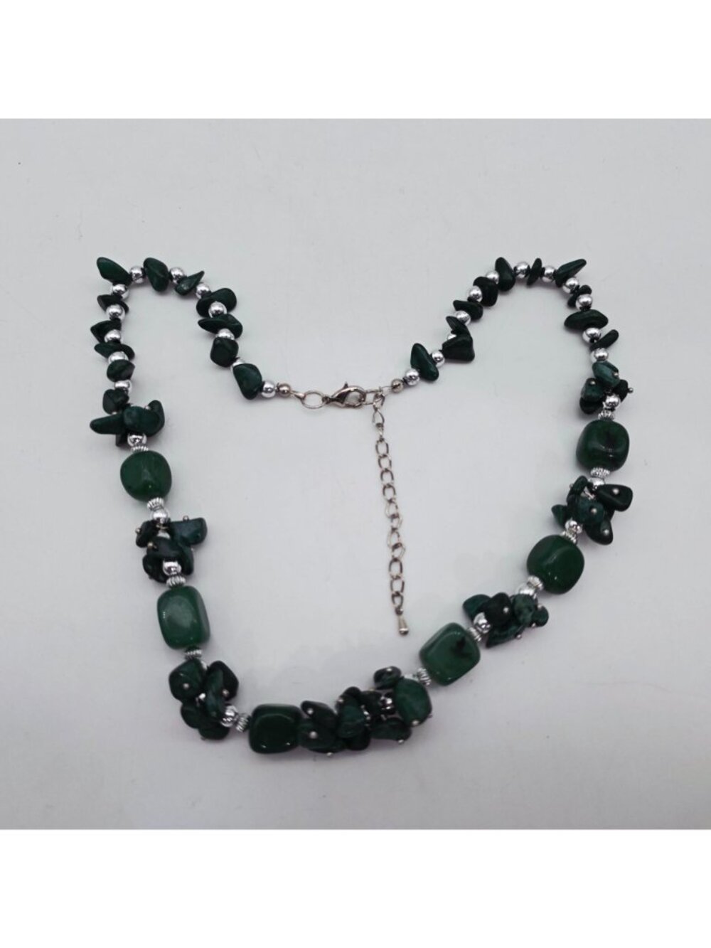 Aventurine Stone Necklace Green Beaded Silver Tone Chain Jewelry 18-20" - Picture 4 of 5
